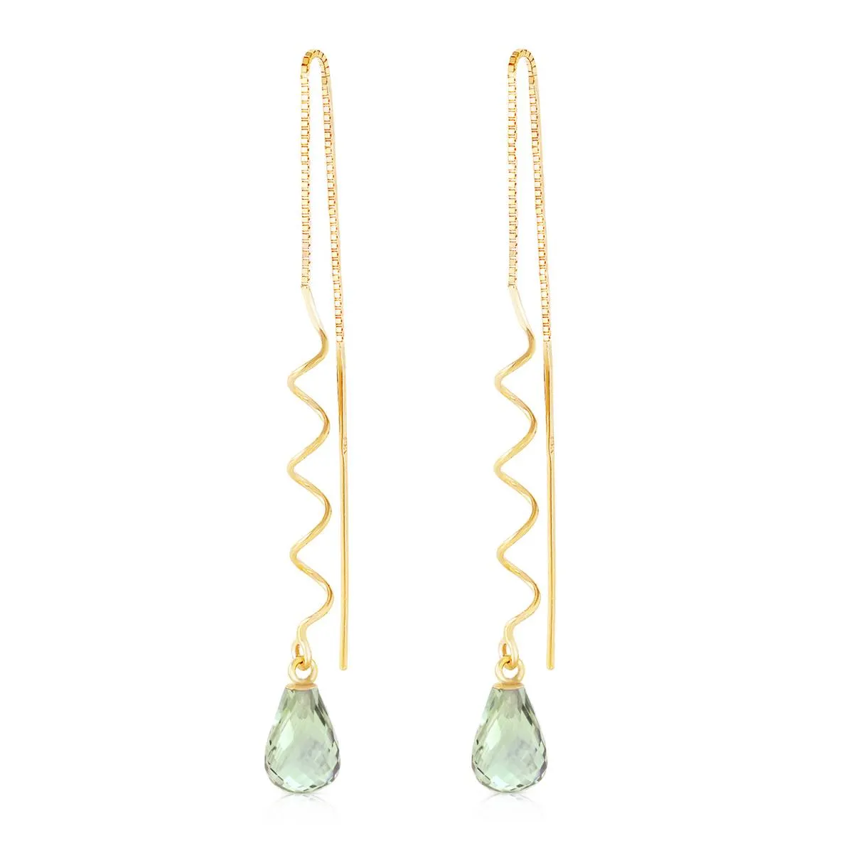 4.5 Carat 14K Solid Yellow Gold Threaded Dangle Earrings Green Amethyst