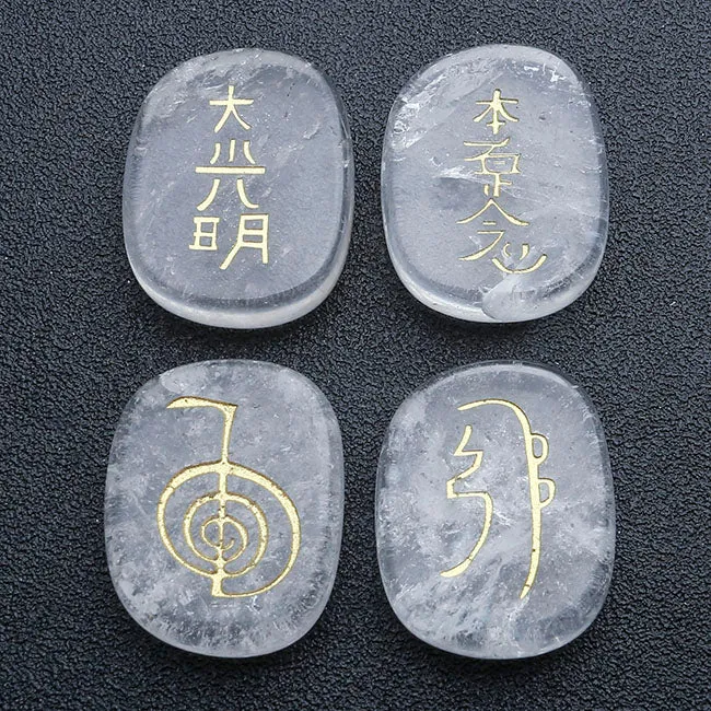 4PCS Rose Quartz Healing Crystals with Usui Reiki Symbols | Jovivi