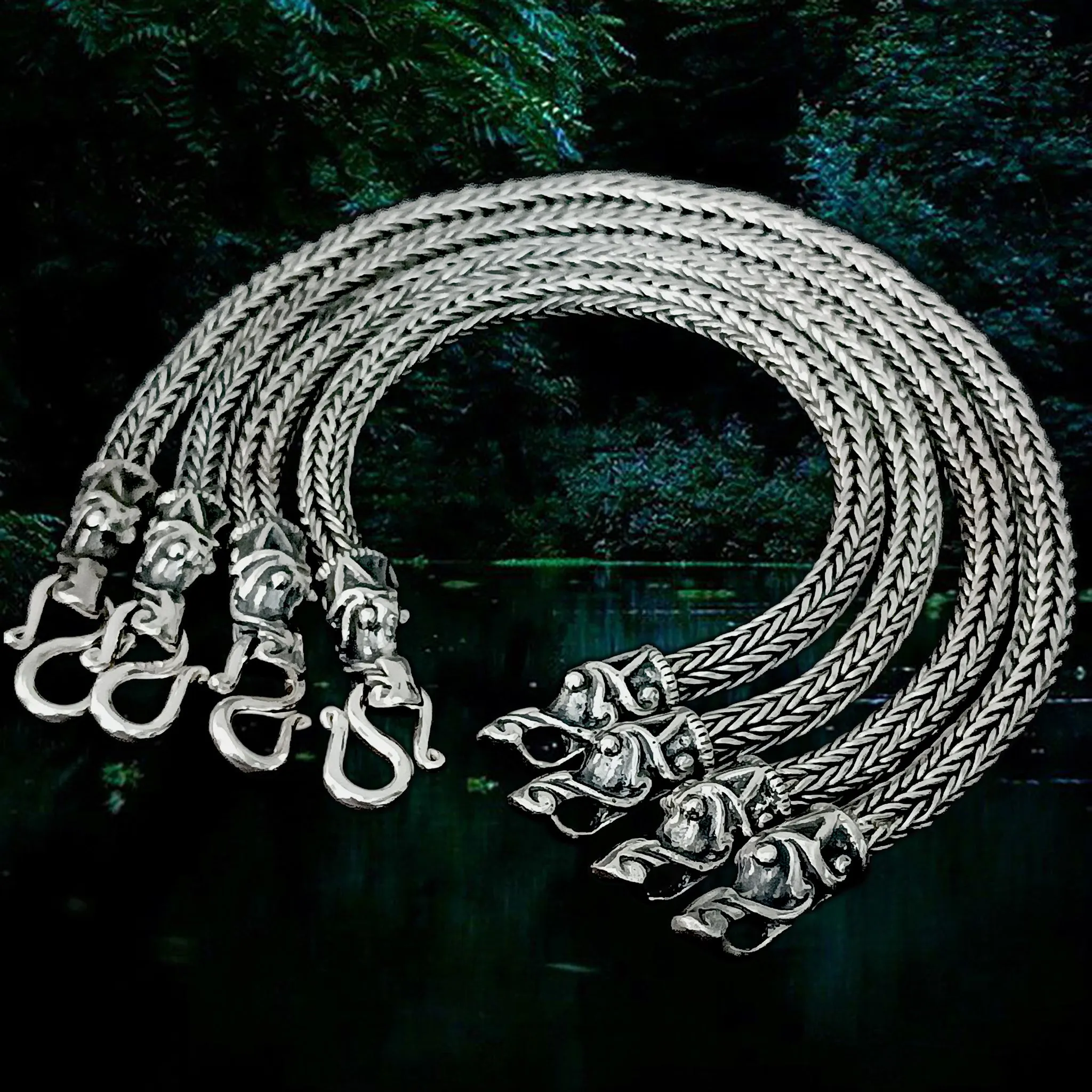 5mm Silver Snake Bracelet With Gotlandic Dragon Heads