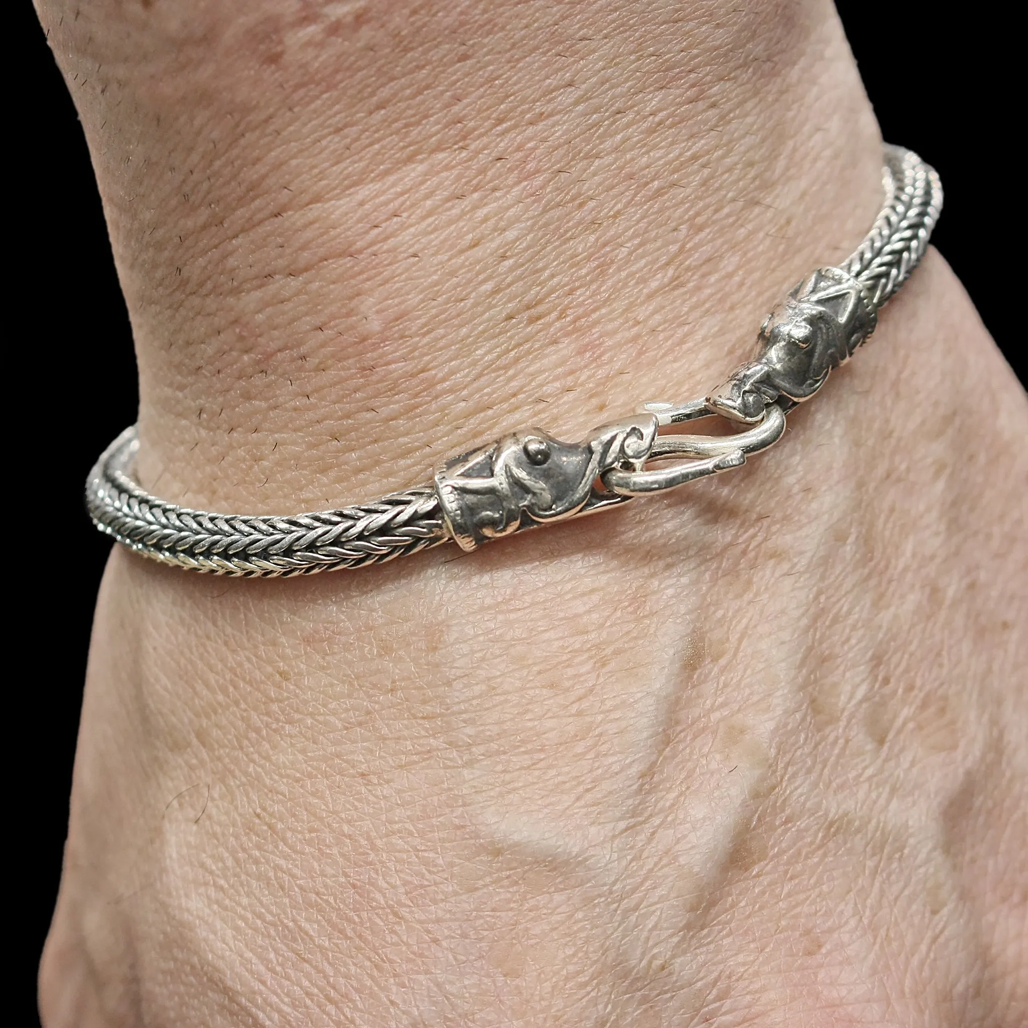 5mm Silver Snake Bracelet With Gotlandic Dragon Heads