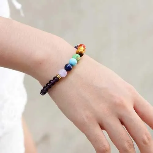 6mm Amethyst Agate Colorful Beads Elastic Bracelet for Women Christmas Gift