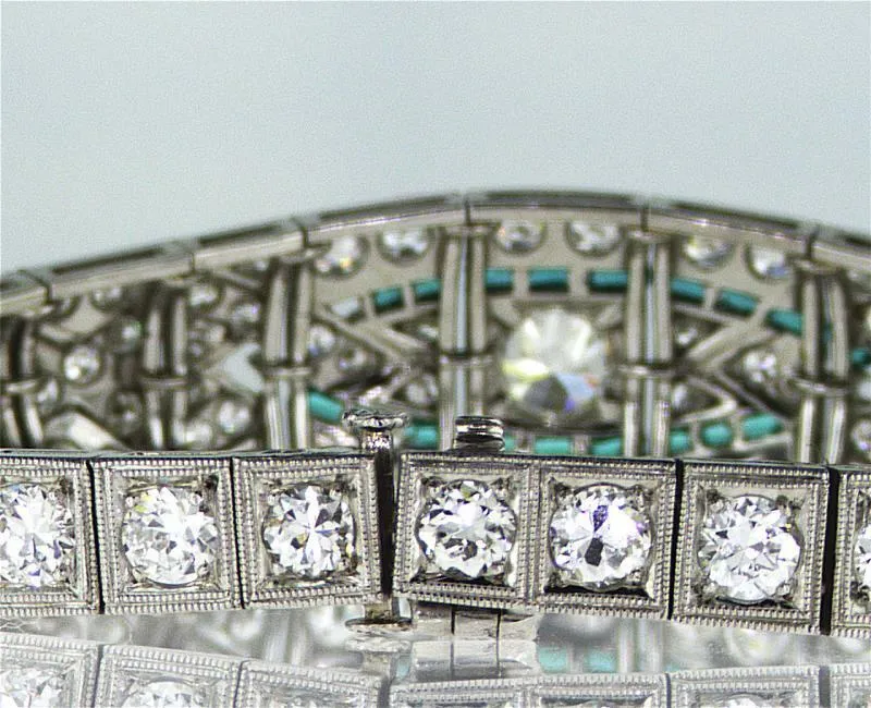 7.00 CT Rare Vintage Platinum Art Deco Natural Diamond Emerald Antique Bracelet