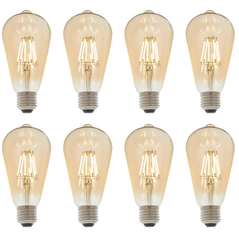 8 X E27 LED Filament Amber Pear Shaped Dimmable 6w Light Bulb