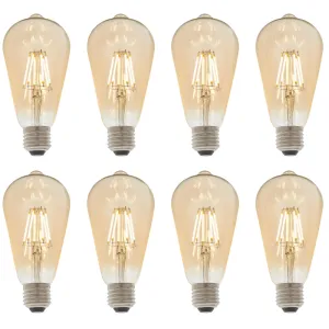 8 X E27 LED Filament Amber Pear Shaped Dimmable 6w Light Bulb