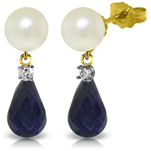 8.7 Carat 14K Solid Yellow Gold Stud Earrings Diamond, Sapphire Pearl