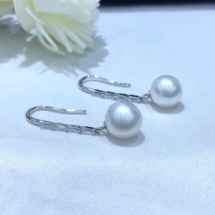 9-10mm Freshwater Pearl Purple Long Drop Earrings