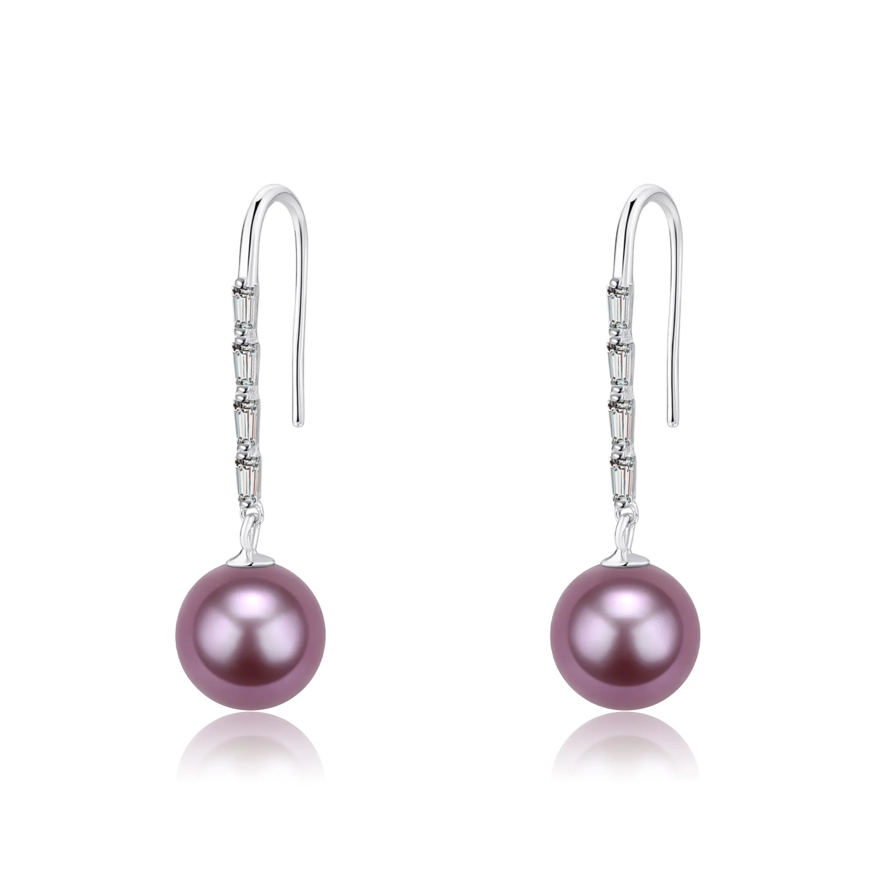 9-10mm Freshwater Pearl Purple Long Drop Earrings