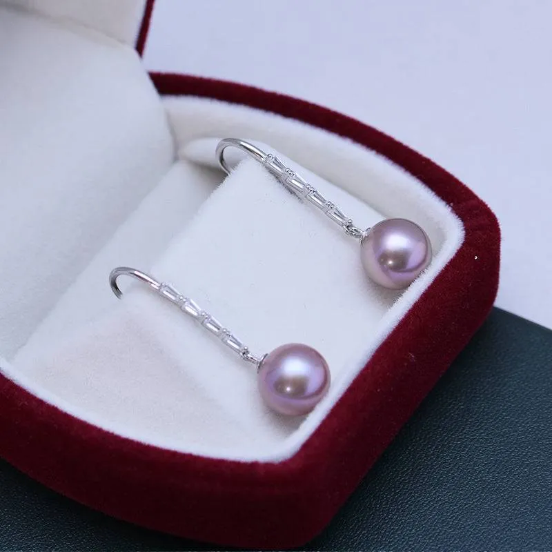 9-10mm Freshwater Pearl Purple Long Drop Earrings