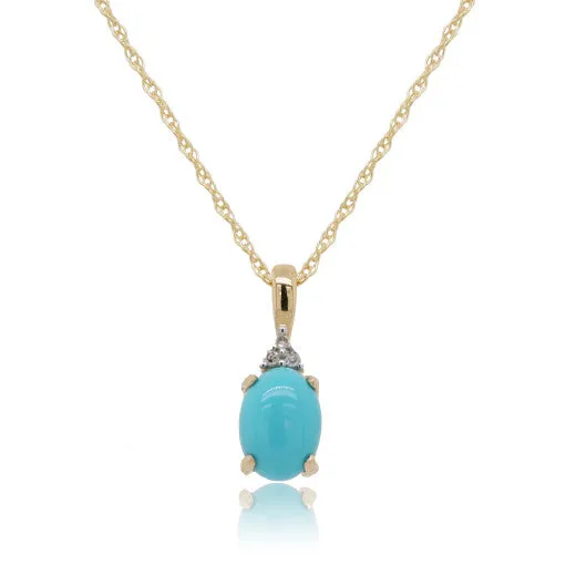 9ct Yellow Gold Diamond And Turquoise Pendant