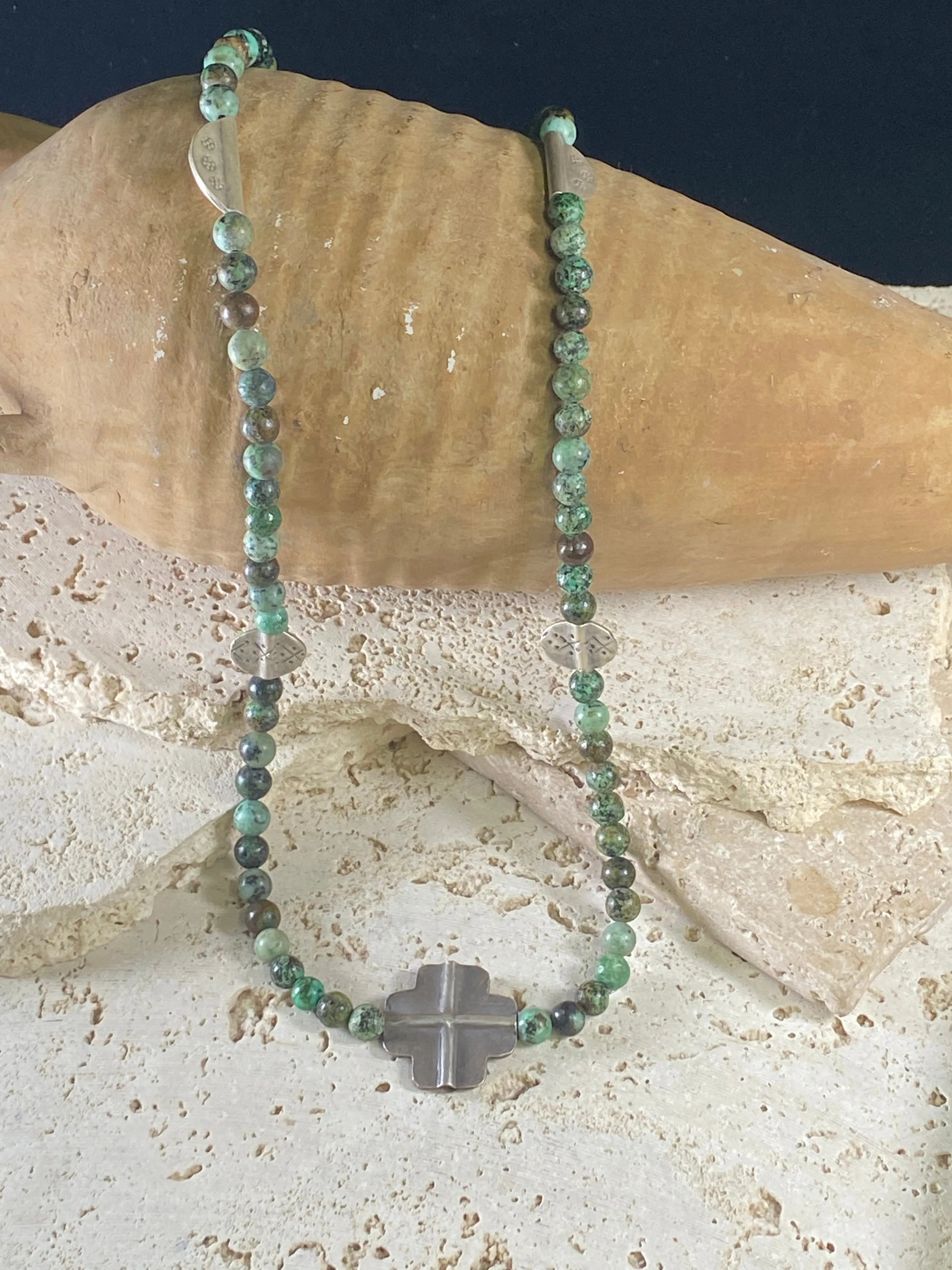 African Turquoise And Southwest Silver Necklace