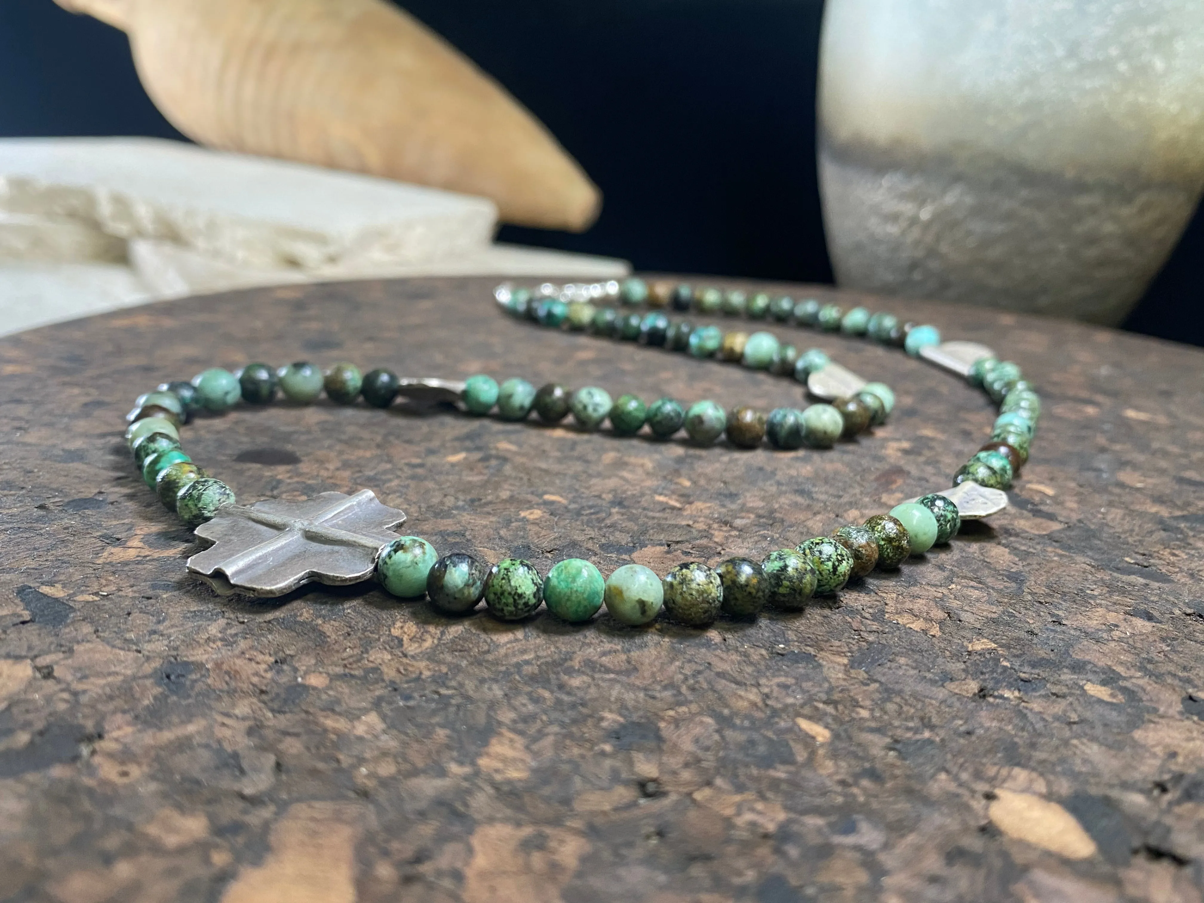 African Turquoise And Southwest Silver Necklace