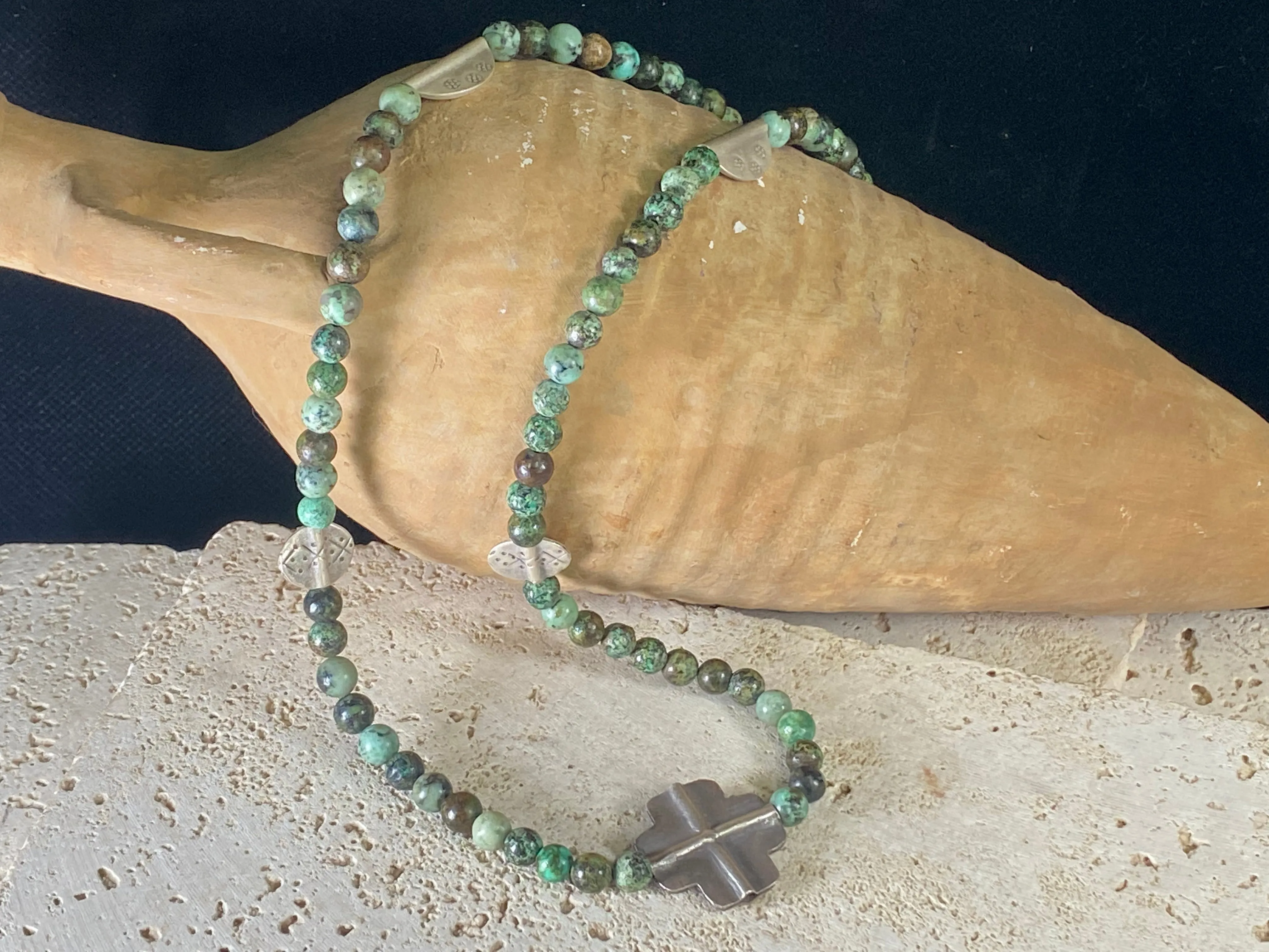 African Turquoise And Southwest Silver Necklace