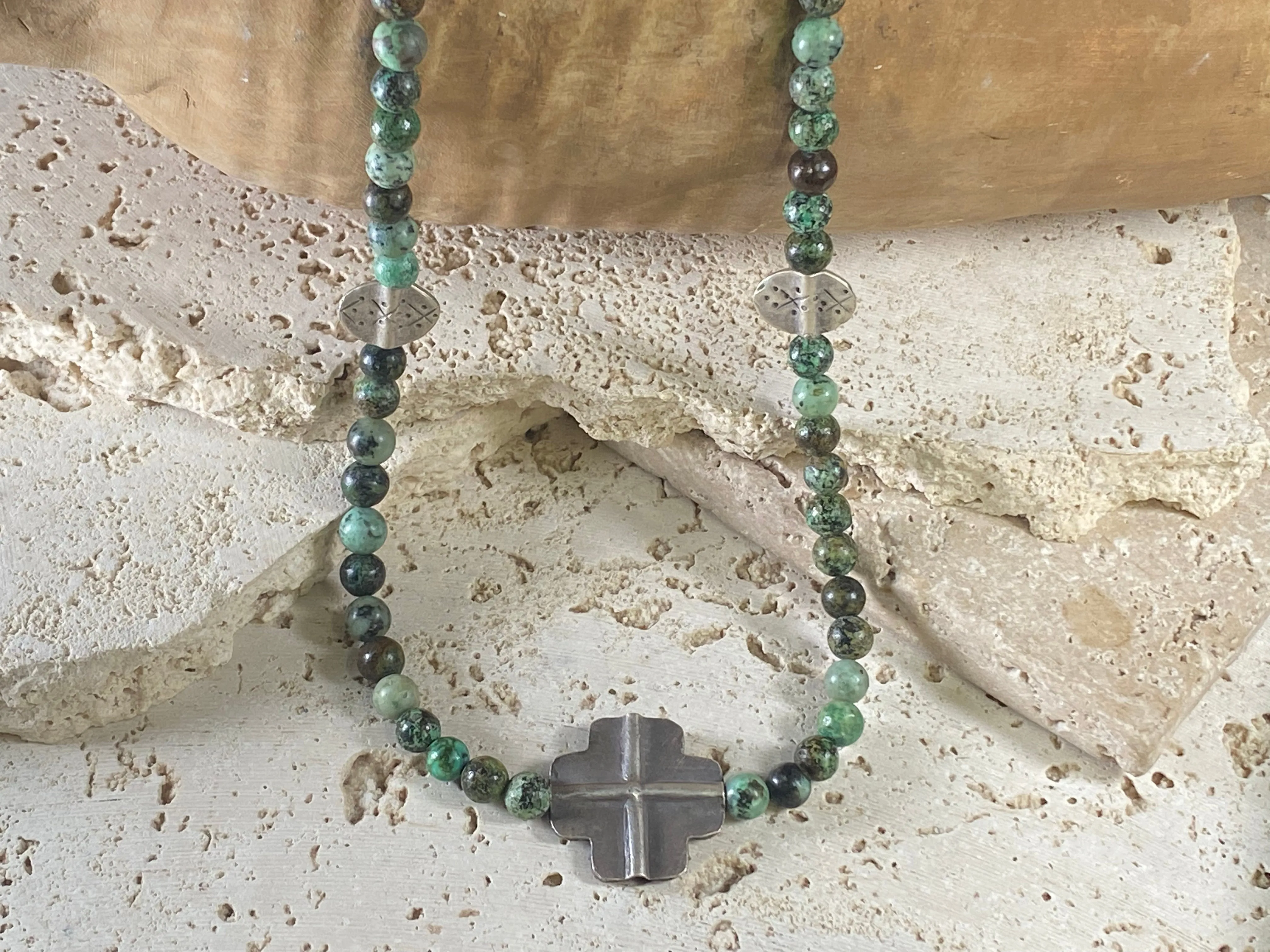 African Turquoise And Southwest Silver Necklace