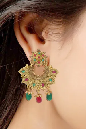 Alloy Chandbali Earring in Red and Green