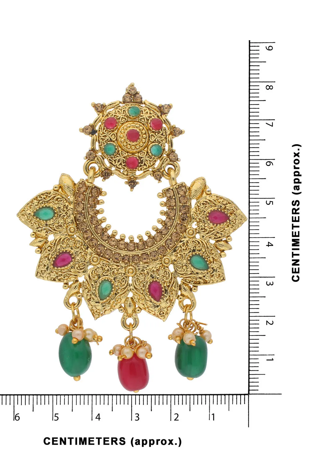 Alloy Chandbali Earring in Red and Green