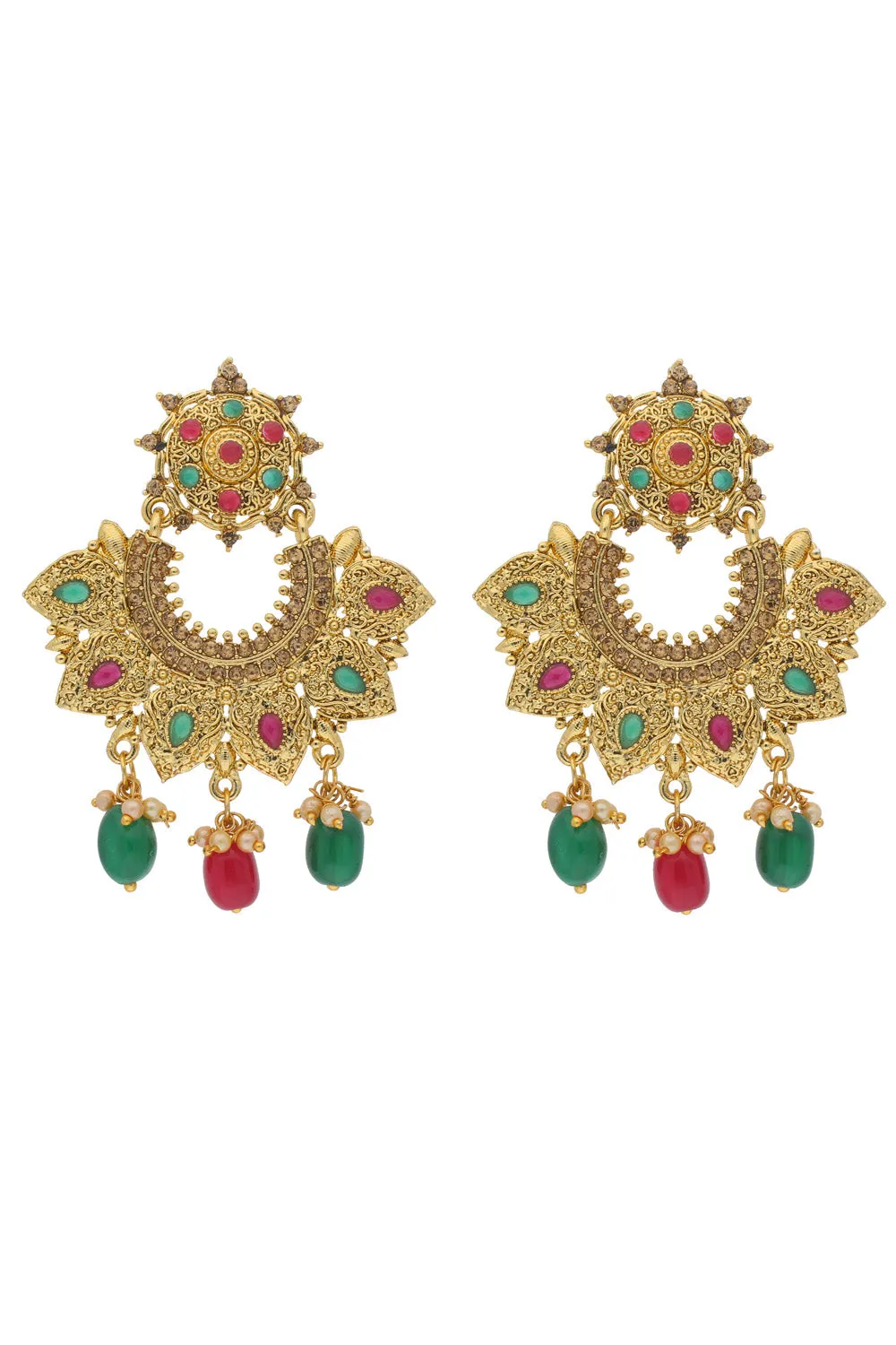 Alloy Chandbali Earring in Red and Green