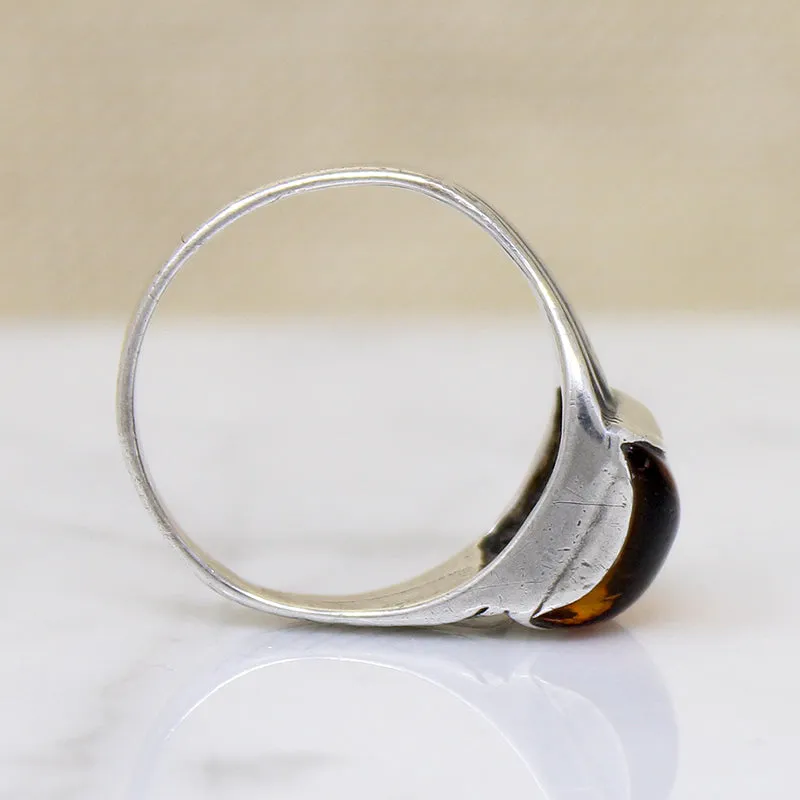 Amber Cushion in Engraved Sterling Ring