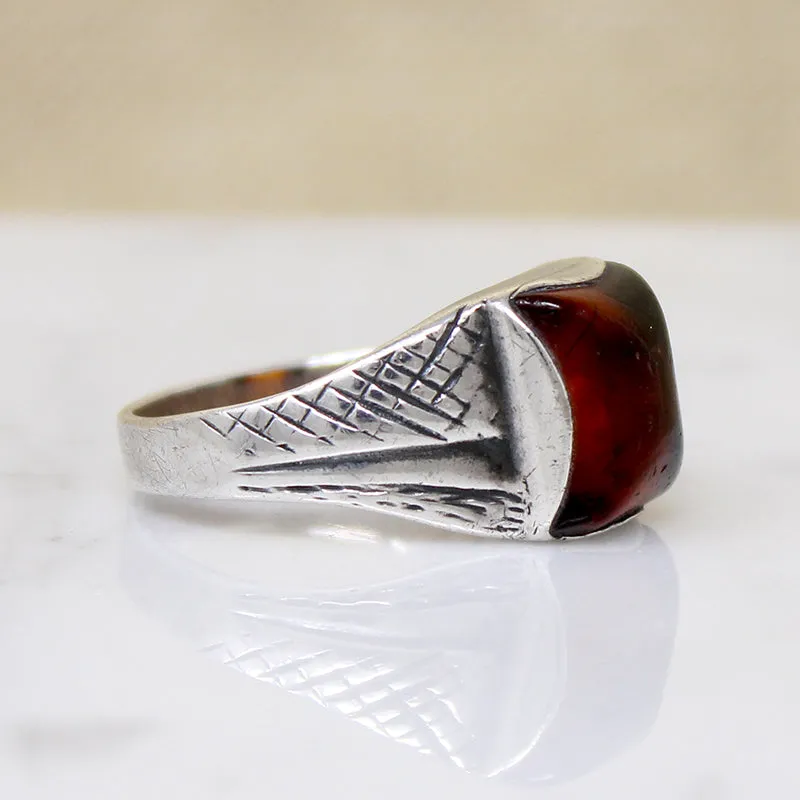 Amber Cushion in Engraved Sterling Ring