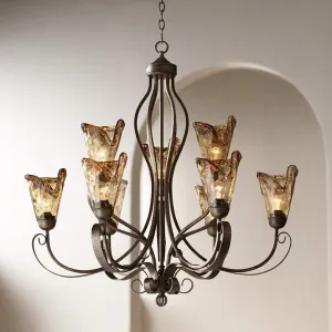 Amber Scroll Art Glass Chandelier