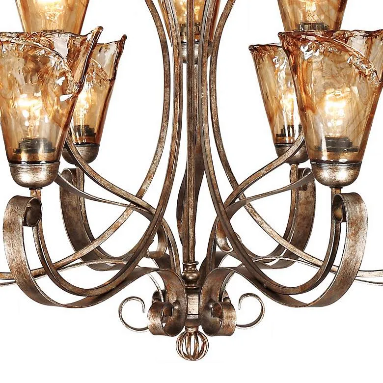 Amber Scroll Art Glass Chandelier