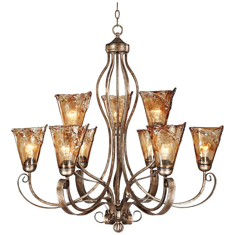 Amber Scroll Art Glass Chandelier