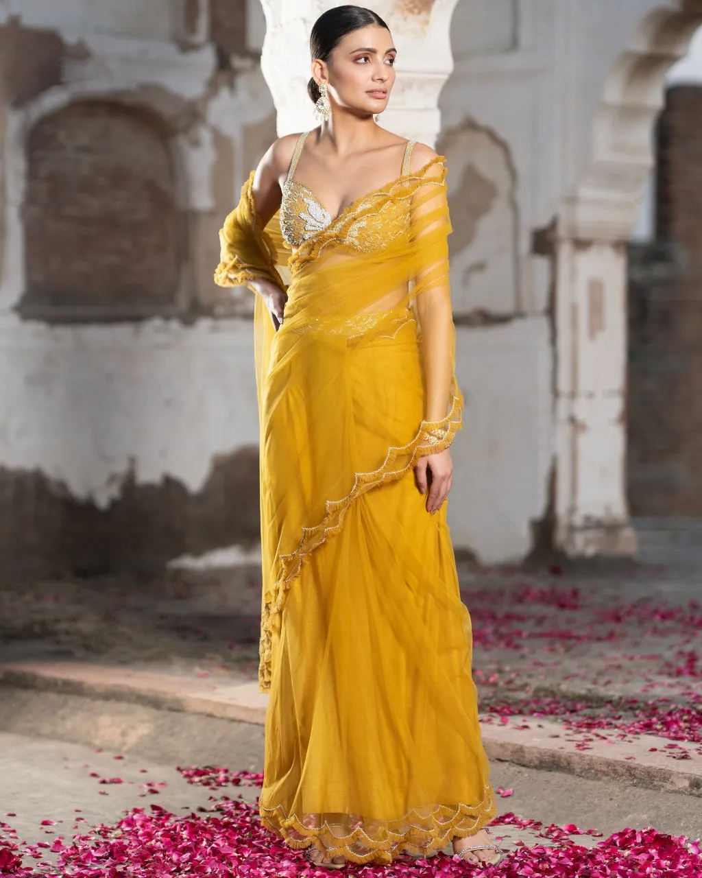 Amber Sequined Sari Set