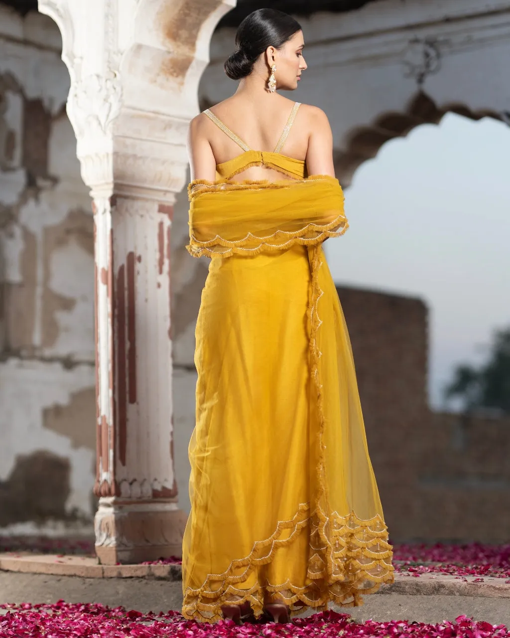 Amber Sequined Sari Set