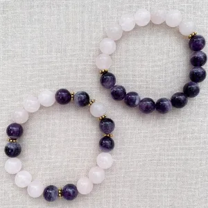 Amethyst and Rose Quartz Bracelet, 2pcs