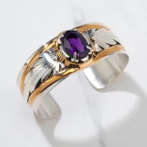 Amethyst Navajo USA Native American Made 12K Gold Filled & 925 Sterling Silver Cuff