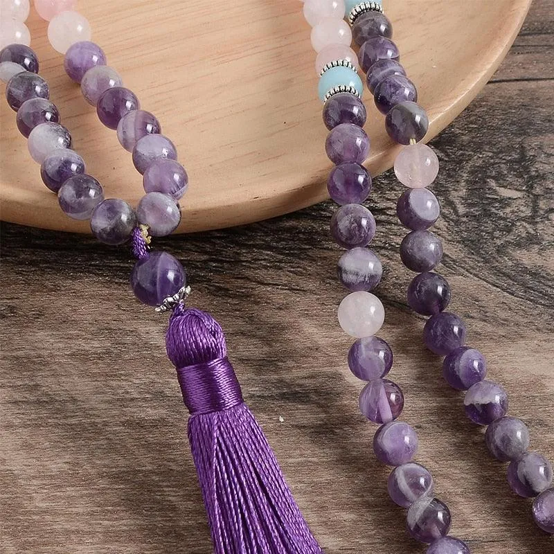 Amethyst Rose Quartz Beaded Necklace & Bracelet