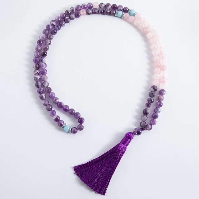 Amethyst Rose Quartz Beaded Necklace & Bracelet