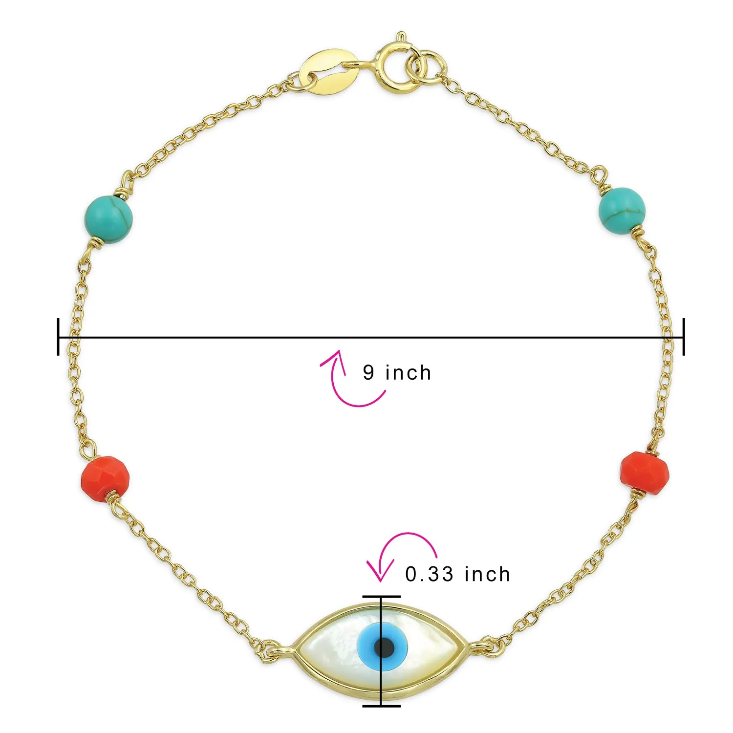 Amulet Evil Eye Bracelet or Anklet Yellow 14K Gold Plated .925 Sterling Silver