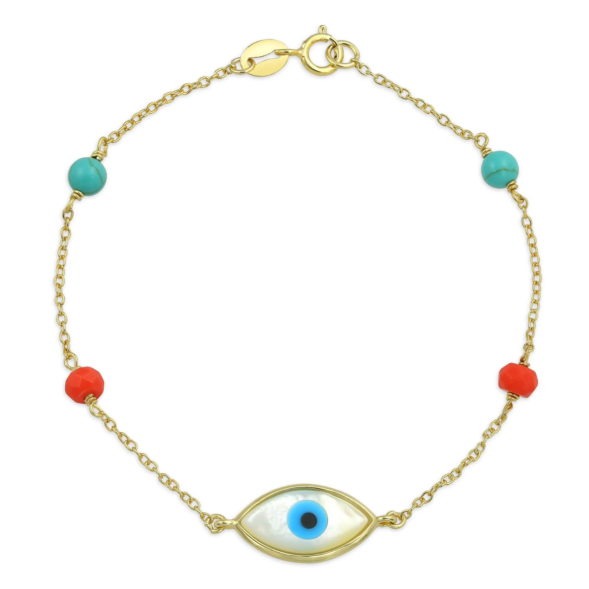 Amulet Evil Eye Bracelet or Anklet Yellow 14K Gold Plated .925 Sterling Silver