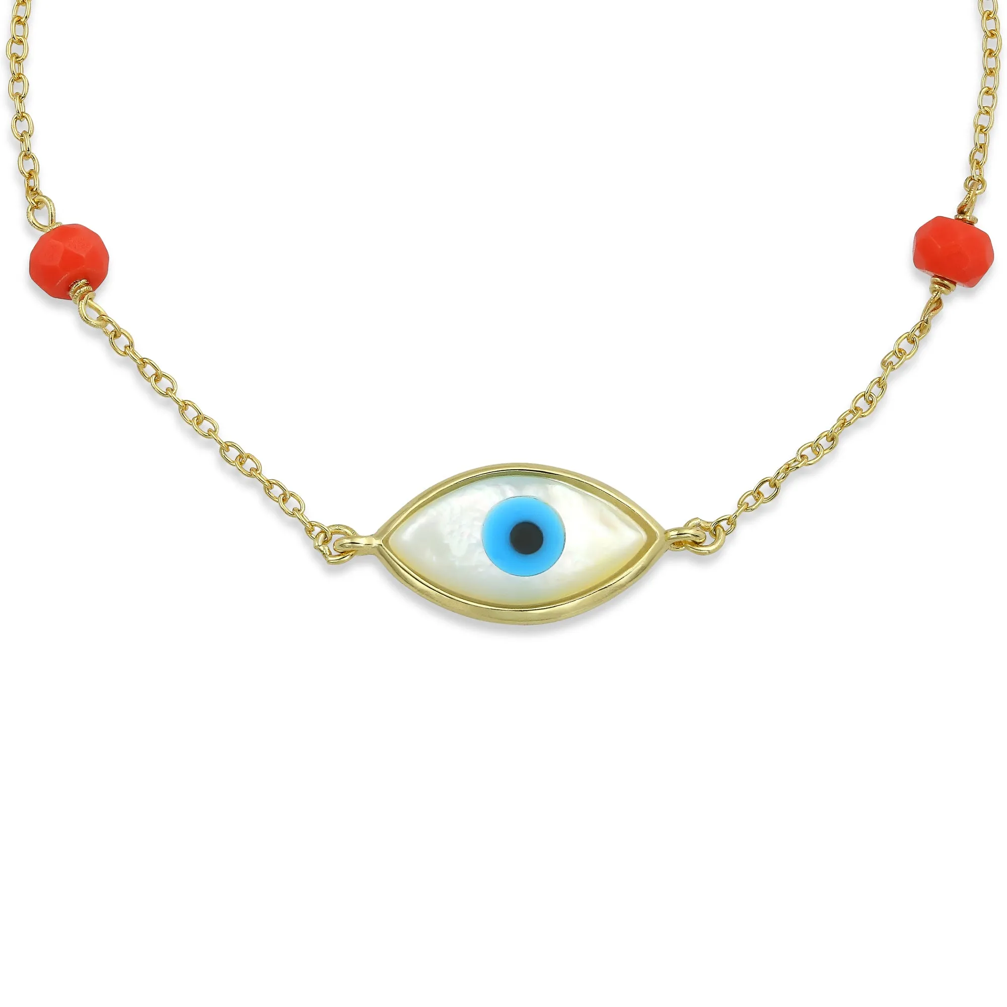 Amulet Evil Eye Bracelet or Anklet Yellow 14K Gold Plated .925 Sterling Silver