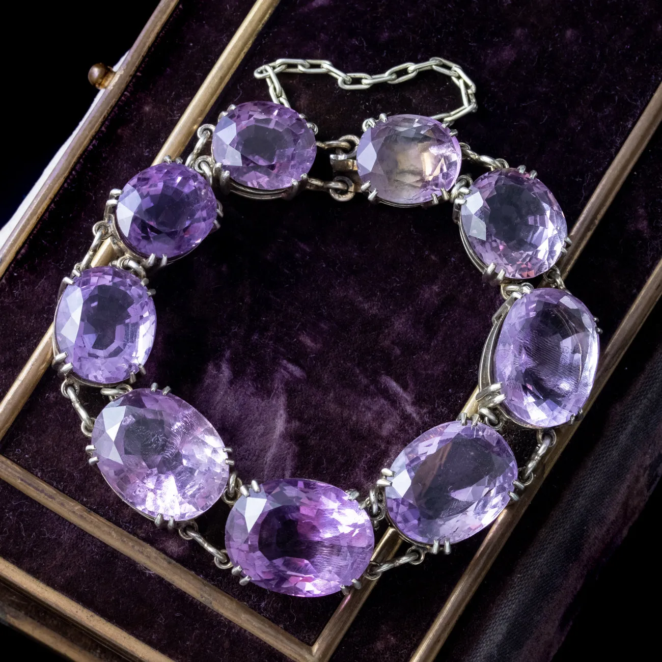 Antique Victorian Chunky Amethyst Bracelet Silver