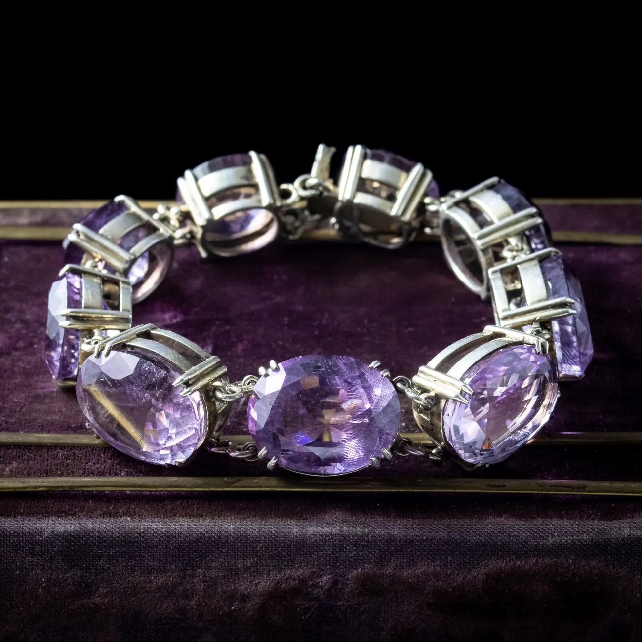 Antique Victorian Chunky Amethyst Bracelet Silver