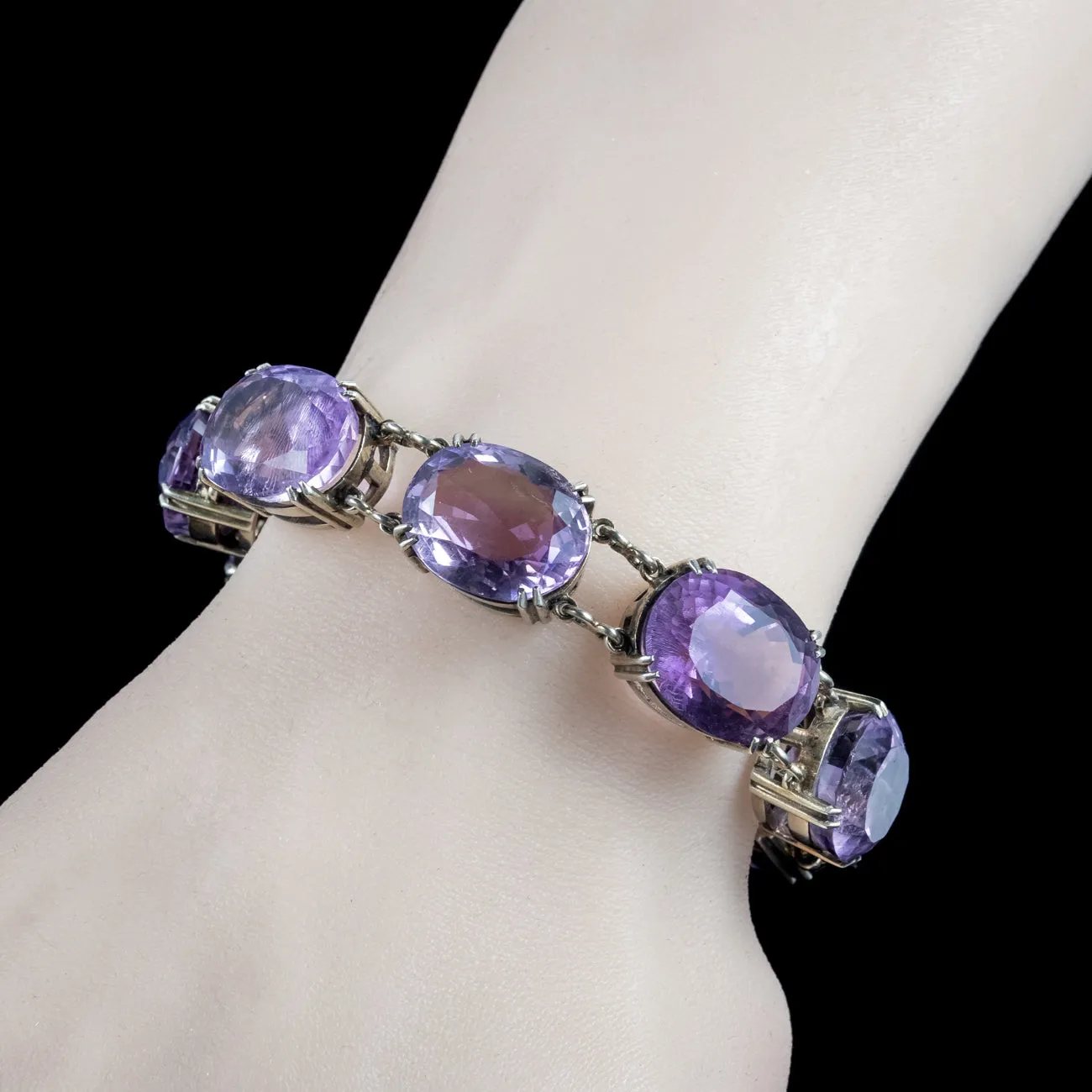 Antique Victorian Chunky Amethyst Bracelet Silver