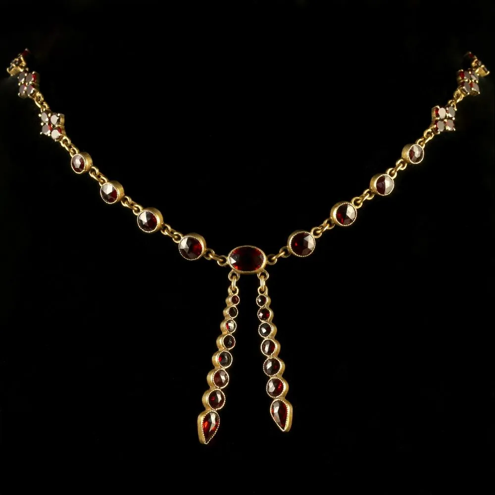 Antique Victorian Garnet Necklace Circa 1880 Bohemian Garnets