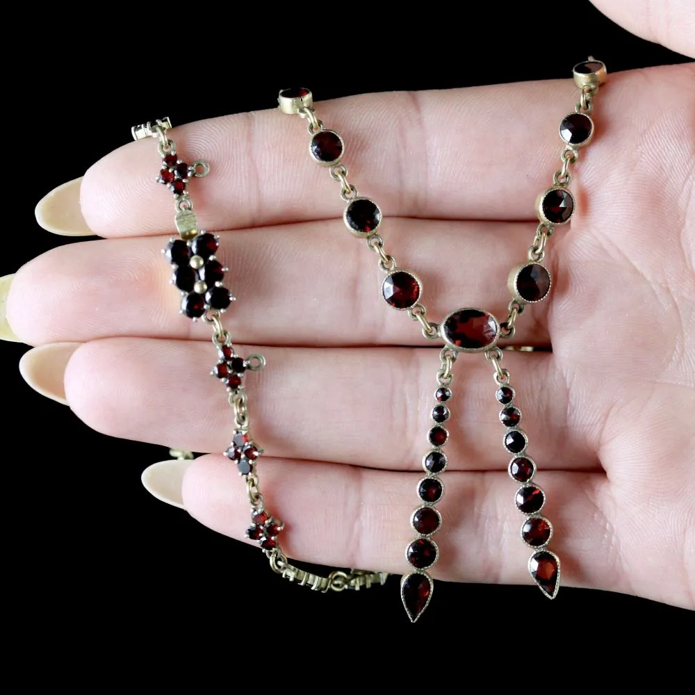 Antique Victorian Garnet Necklace Circa 1880 Bohemian Garnets