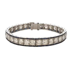 Art Deco 17ct Graduated Diamond & Sapphire Platinum Bracelet