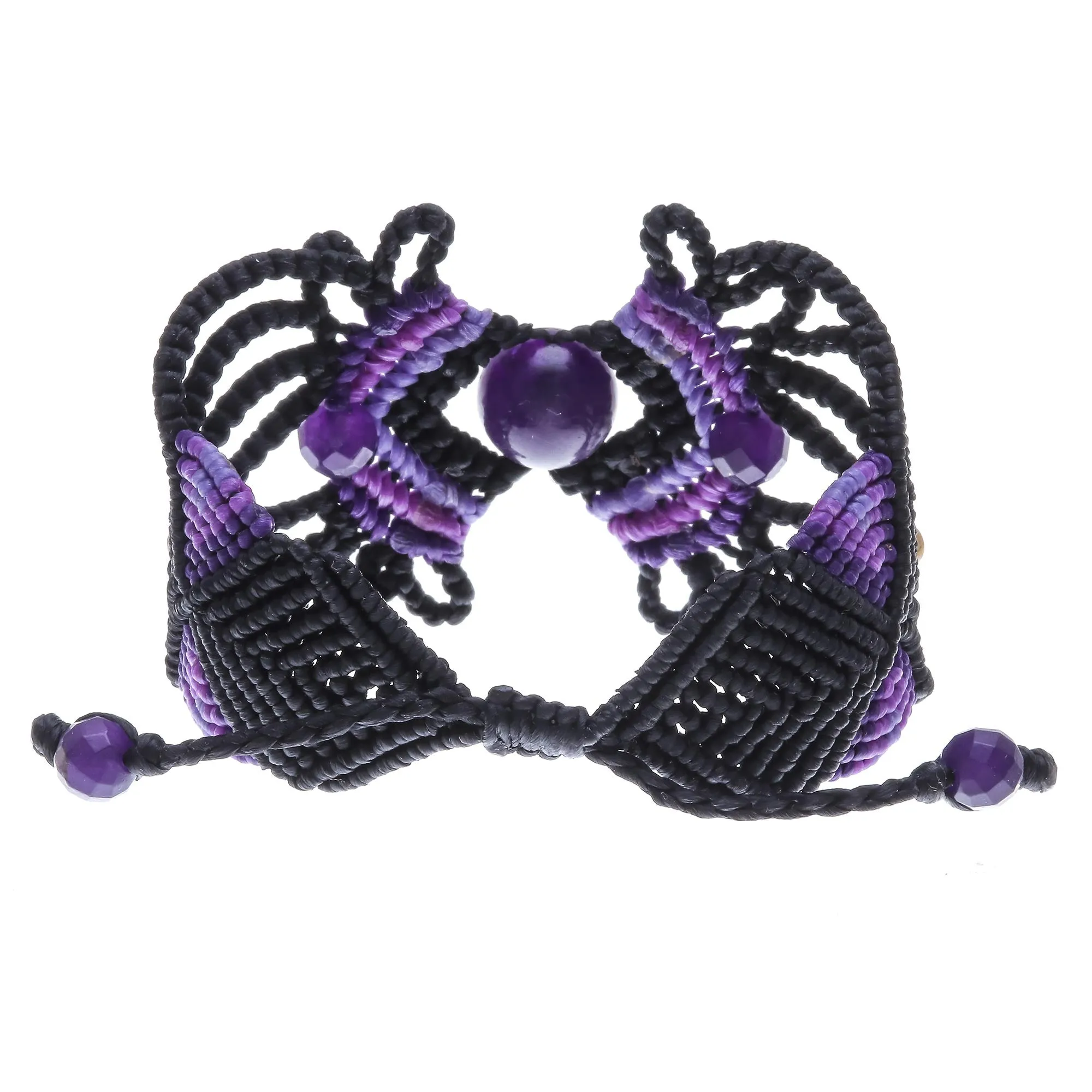 ARtisan Crafted Amethyst Macrame Bracelet - Dazzling Bohemian | NOVICA