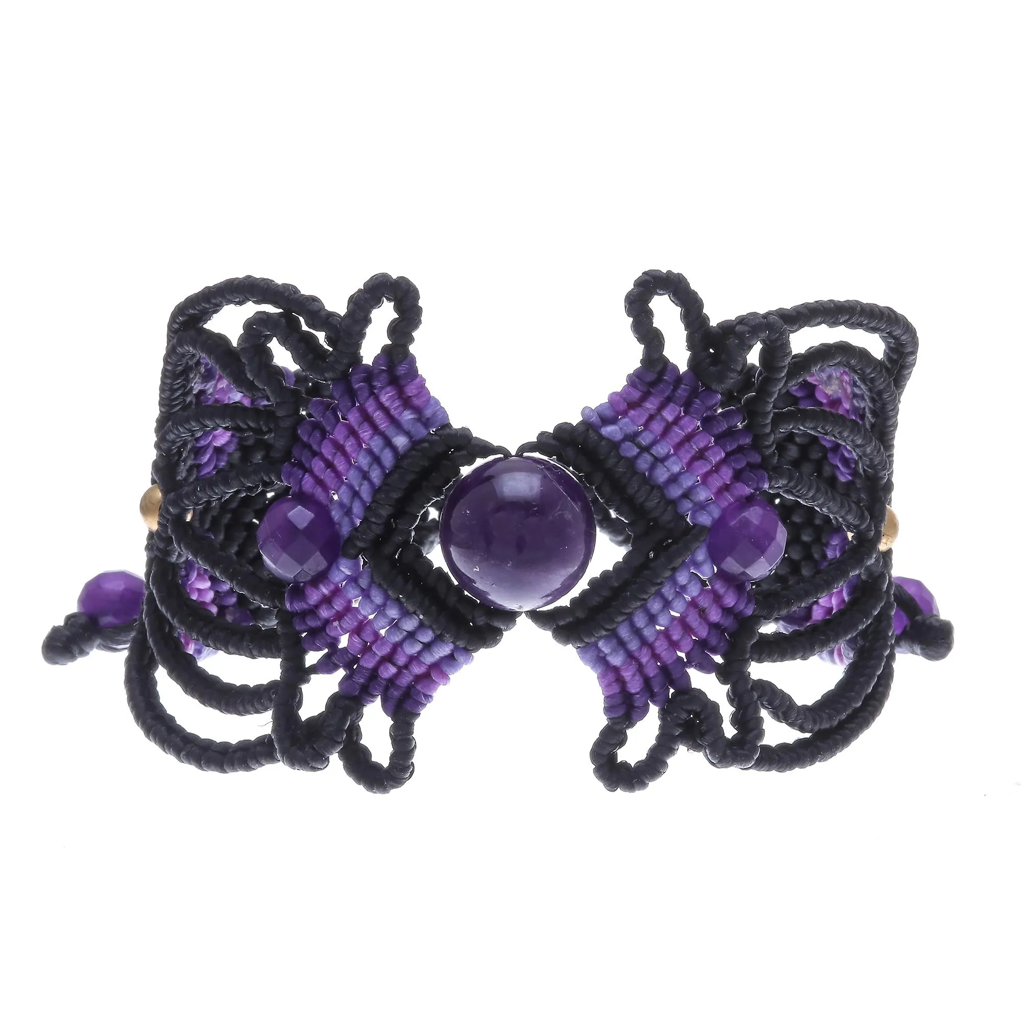 ARtisan Crafted Amethyst Macrame Bracelet - Dazzling Bohemian | NOVICA