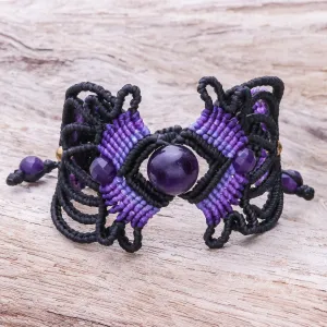 ARtisan Crafted Amethyst Macrame Bracelet - Dazzling Bohemian | NOVICA