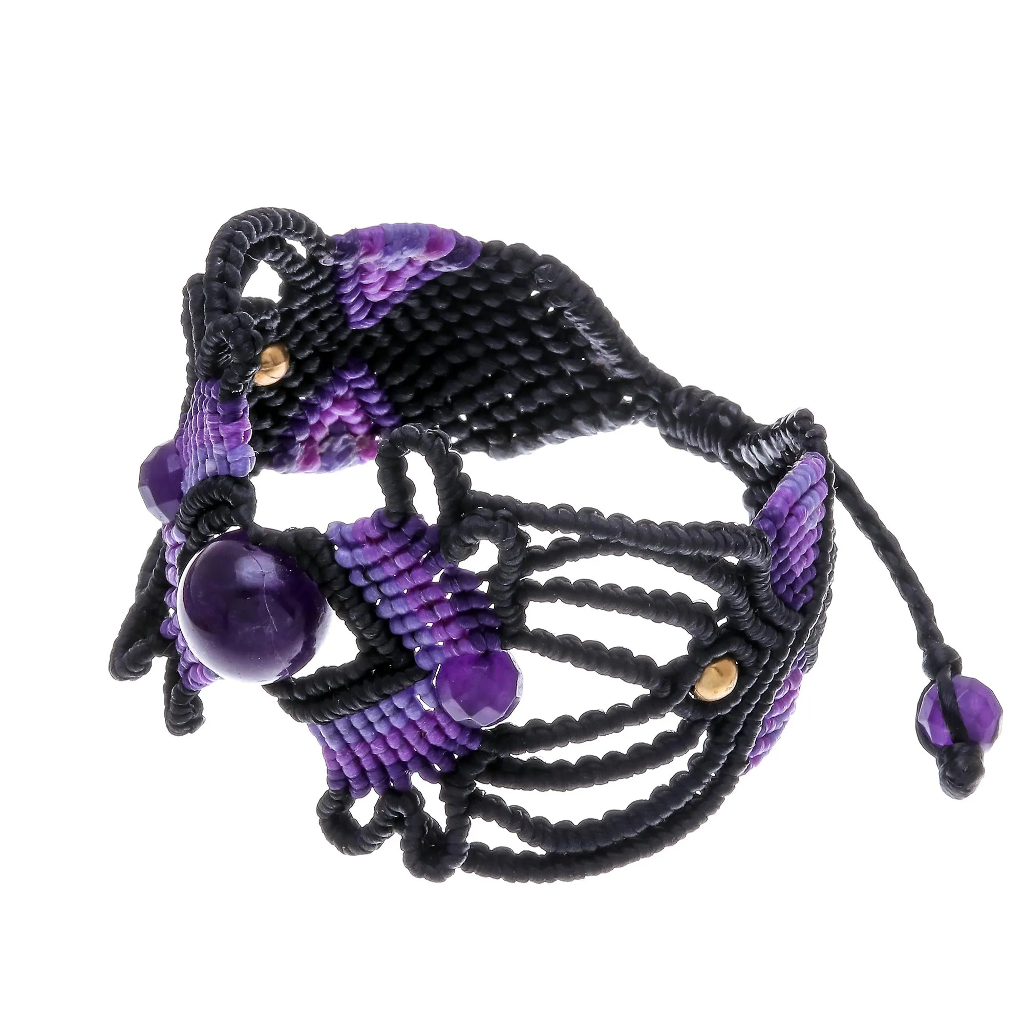 ARtisan Crafted Amethyst Macrame Bracelet - Dazzling Bohemian | NOVICA