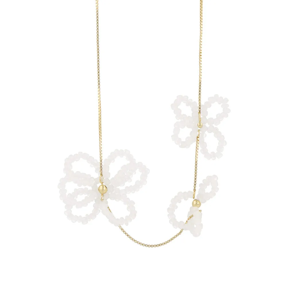 Asymmetric Beaded Flower Necklace