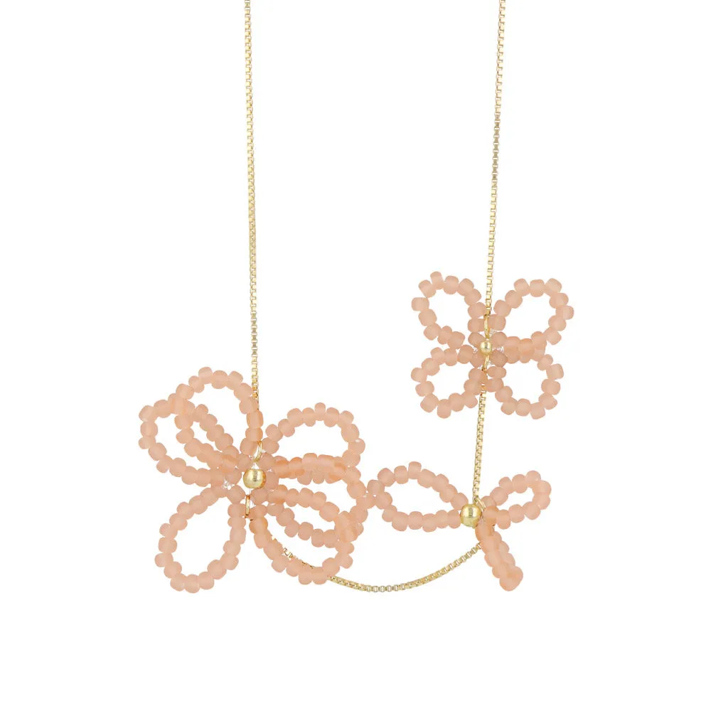 Asymmetric Beaded Flower Necklace