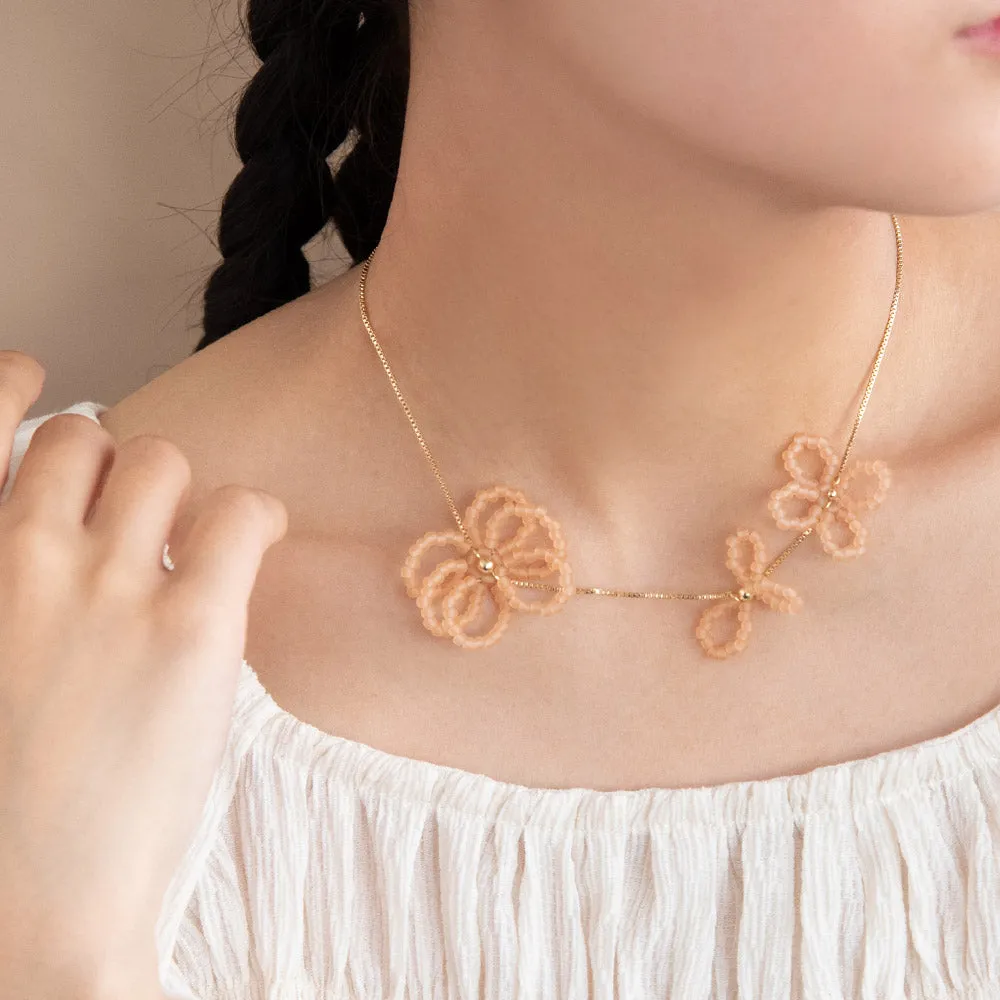 Asymmetric Beaded Flower Necklace