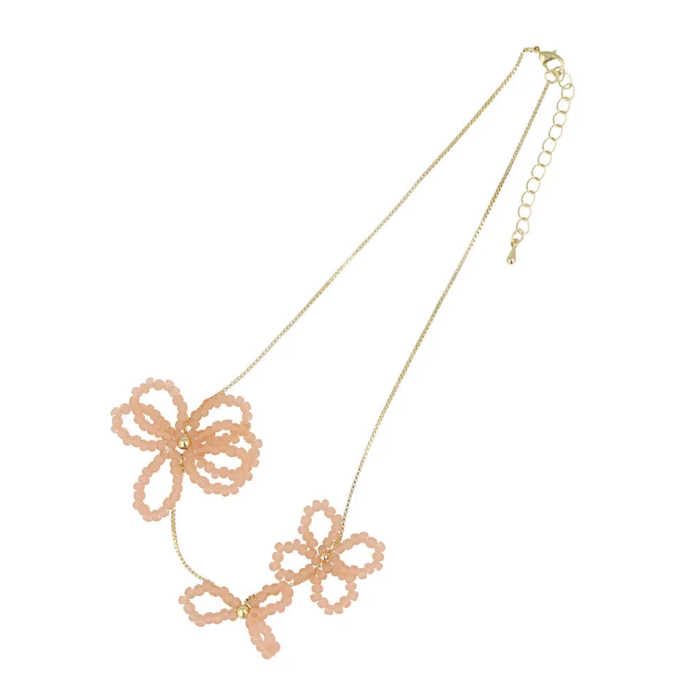 Asymmetric Beaded Flower Necklace