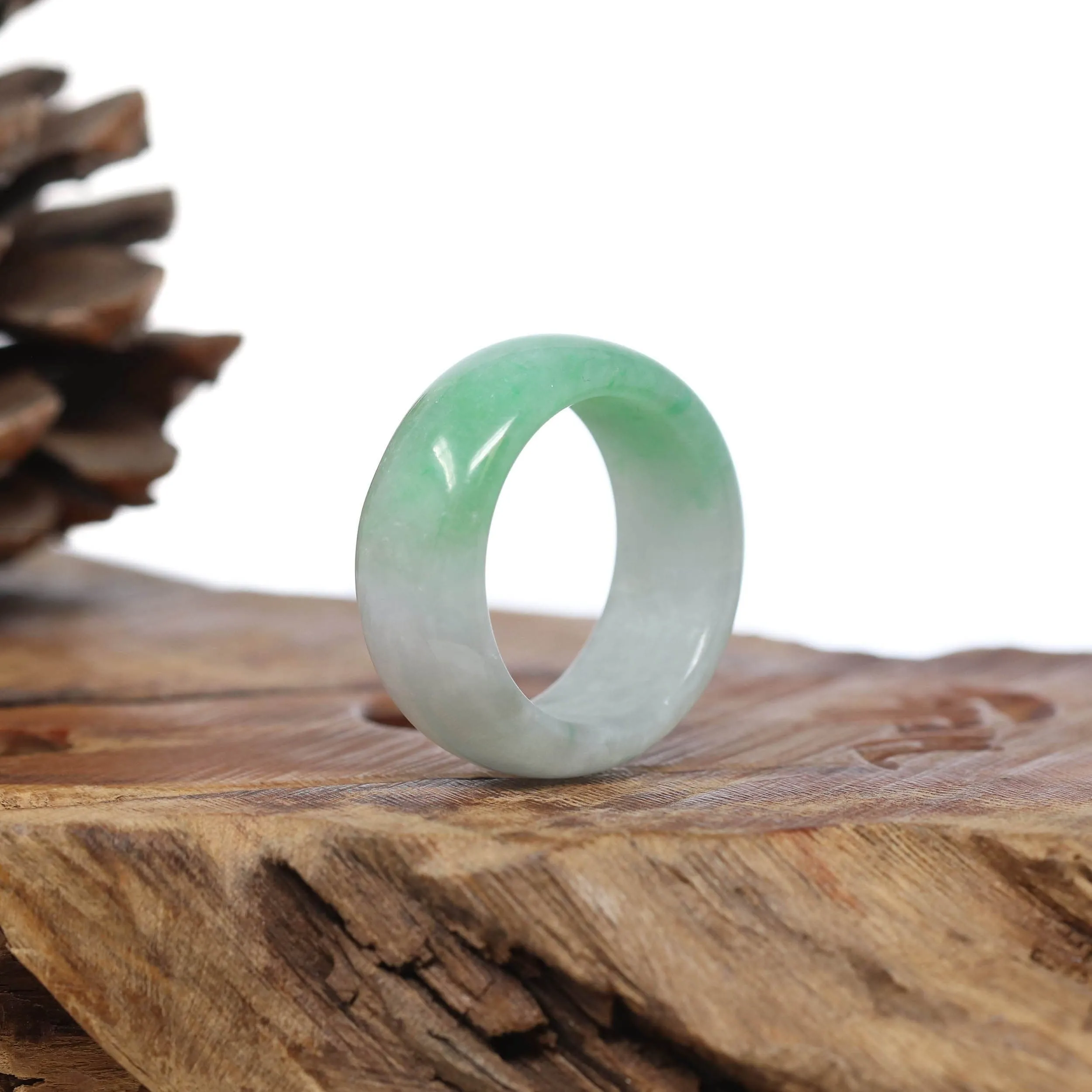 Baikalla Genuine Burmese Green Jadeite Jade Bend Men's Ring