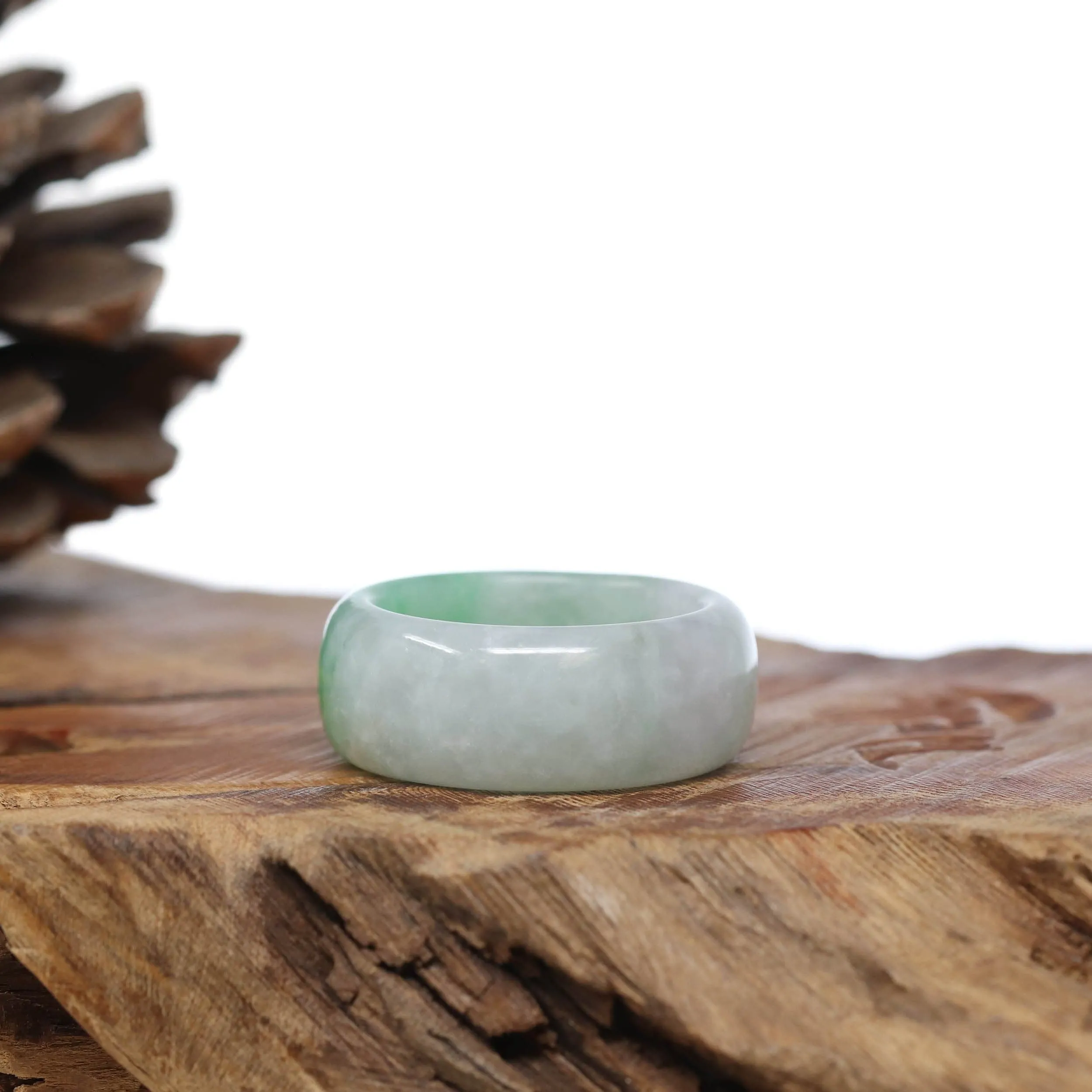 Baikalla Genuine Burmese Green Jadeite Jade Bend Men's Ring